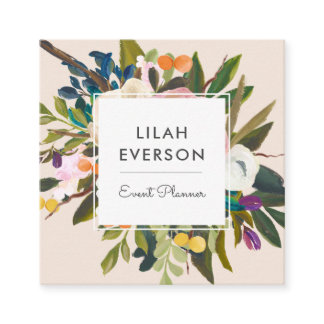Botanical Bliss | Elegant Painted Floral | Cream Square Business Card