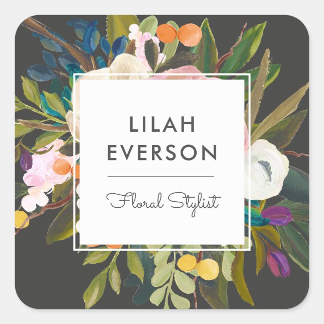 Botanical Bliss Floral Business Labels | Black (Front)