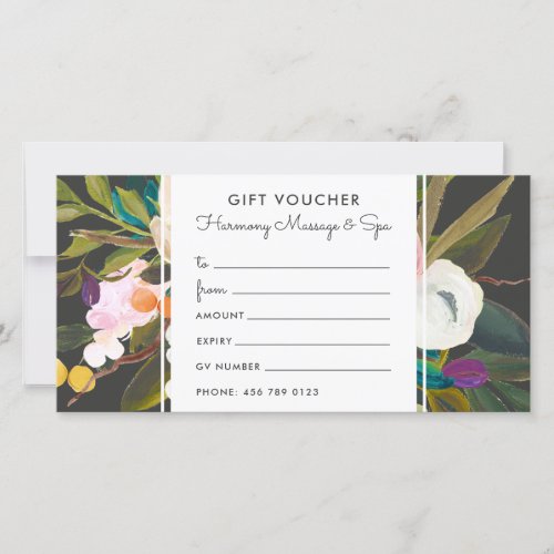 Botanical Bliss Floral Gift Voucher Card  Black