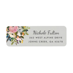 Botanical Bliss Floral Gray Return Address Label