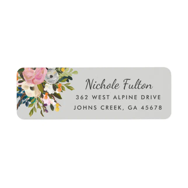 Botanical Bliss Floral | Gray Return Address Label | Zazzle