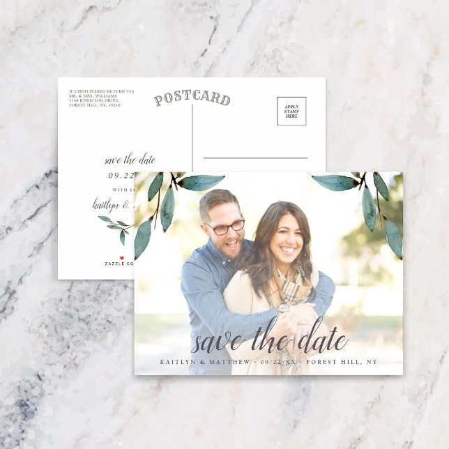 Botanical Bliss Wedding Photo Save The Date Announcement Postcard (Creator Uploaded)
