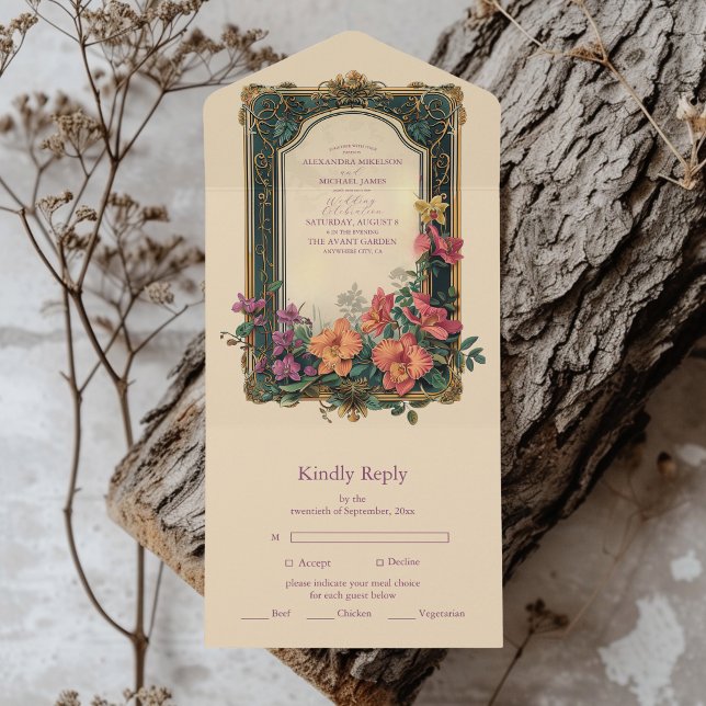 Botanical Bliss Wildflowers Art Nouveau Wedding All In One Invitation (Creator Uploaded)