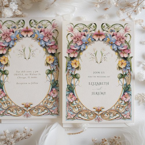 Botanical Bliss Wildflowers Art Nouveau Wedding Invitation