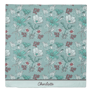 Botanical bloom floral pattern personalized name duvet cover