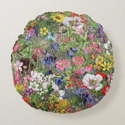 Botanical Bloom Nature Wildflower Round Pillow
