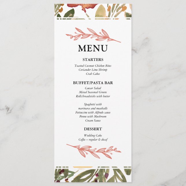 Botanical Bloom Painting Menu Card (Front)
