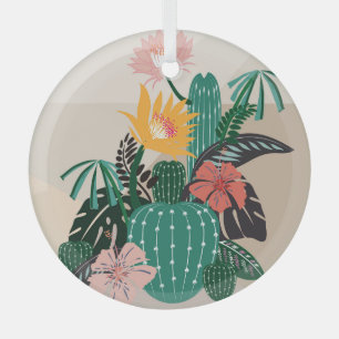 Botanical Blooming: Cactus Vintage Art. Glass Ornament