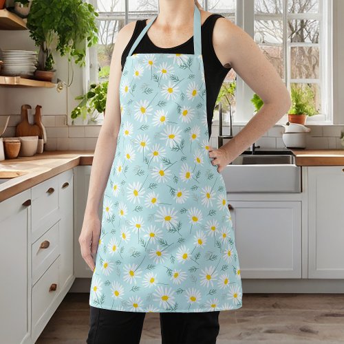 Botanical Blue And White Dainty Floral Daisy Apron