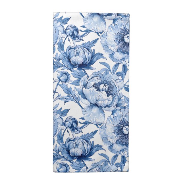 Botanical Blue and White Elegant Floral Pattern Cloth Napkin (Half Fold)