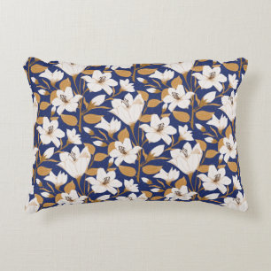 Botanical Blue Beige Lily Floral Pattern   Accent Pillow