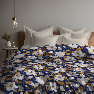 Botanical Blue Beige Lily Floral Pattern   Duvet Cover