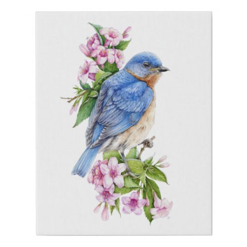 Botanical Blue Bird 11x14 Faux Canvas Print