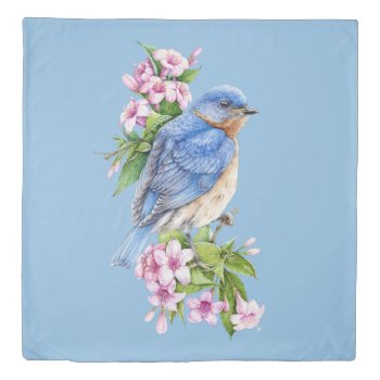 Botanical Blue Bird (1 Side) Queen Duvet Cover by FantasyPillows at Zazzle