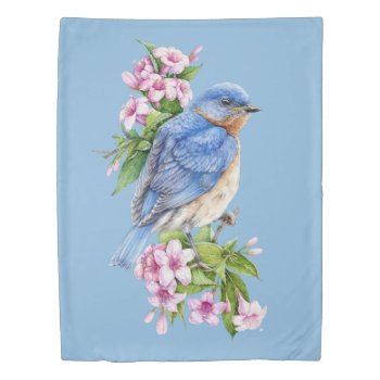 Botanical Blue Bird (1 Side) Twin Duvet Cover by FantasyPillows at Zazzle