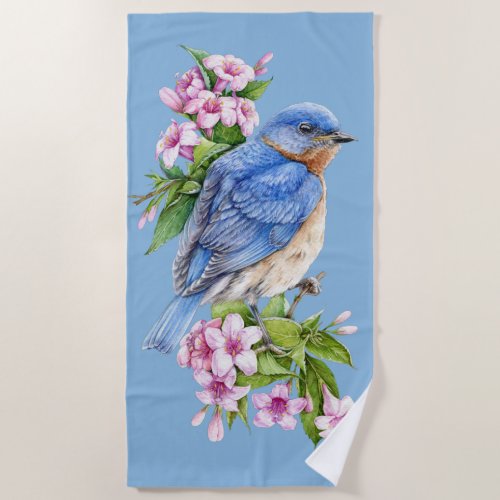 Botanical Blue Bird Beach Towel