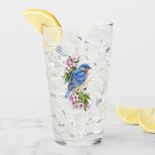Botanical Blue Bird Drinking Glass