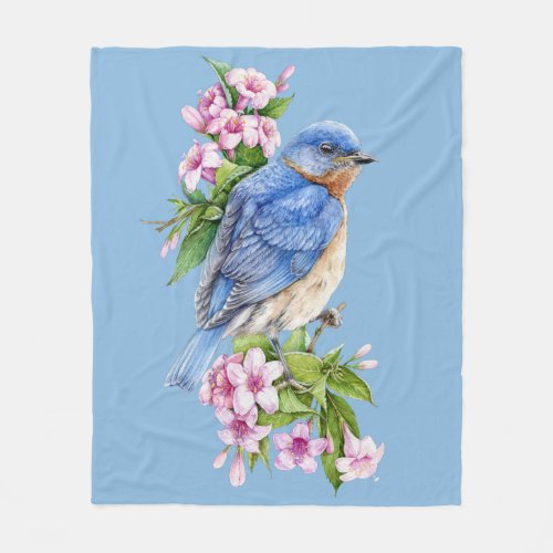 Botanical Blue Bird Fleece Blanket