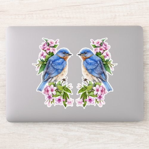 Botanical Blue Bird Laptop Sticker