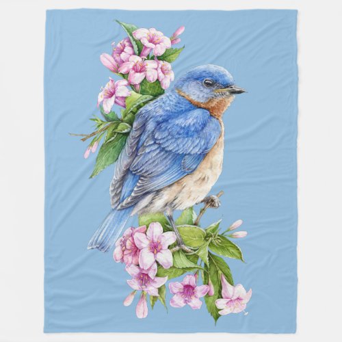 Botanical Blue Bird Large Fleece Blanket