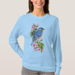 Botanical Blue Bird Long Sleeve T-shirt at Zazzle