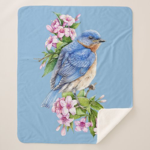 Botanical Blue Bird Medium Sherpa Blanket