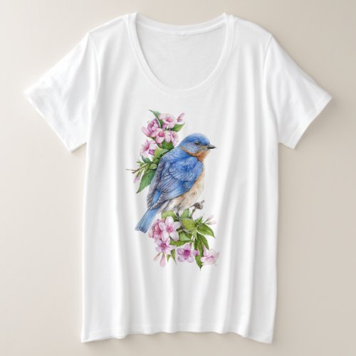 Botanical Blue Bird Plus_Size T_Shirt