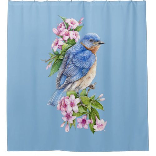 Botanical Blue Bird Shower Curtain