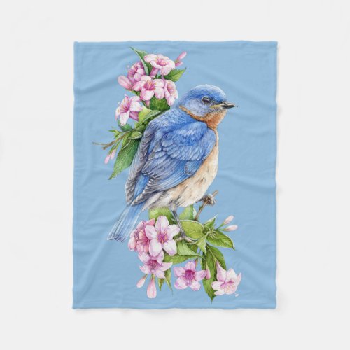 Botanical Blue Bird Small Fleece Blanket