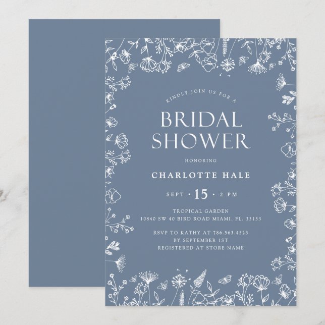 Botanical Blue Bridal Shower  Invitation (Front/Back)