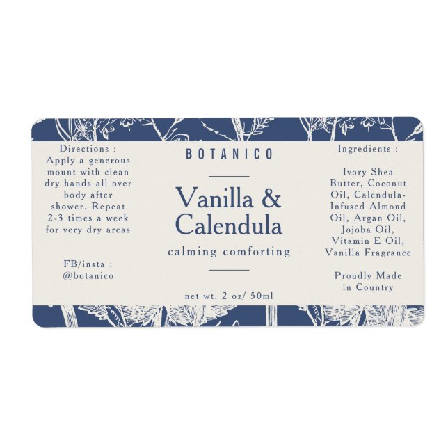 Botanical Blue Cream Ingredients Natural Product L Label (Front)