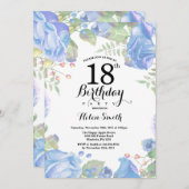 Botanical Blue Floral 18th Birthday Invitation (Front/Back)
