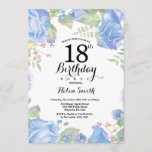 Botanical Blue Floral 18th Birthday Invitation<br><div class="desc">Botanical Blue Floral 18th Birthday Invitation. Floral Pink Peonies Birthday Invitation for Women. Watercolor Floral Flower. Elegant Pink Rose and Peony Flowers. Adult Birthday. White Background. Black and White. 13th 15th 16th 18th 20th 21st 30th 40th 50th 60th 70th 80th 90th 100th, Any Ages. For further customization, please click the...</div>
