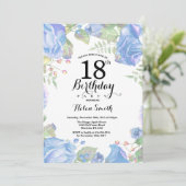 Botanical Blue Floral 18th Birthday Invitation (Standing Front)