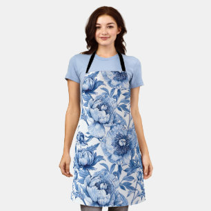 Botanical Blue Floral Art Nouveau Porcelain Flower Apron