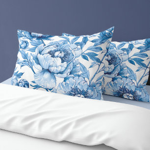 Botanical Blue Floral Delicate Porcelain Flower Pillow Case