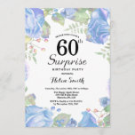 Botanical Blue Floral Surprise 60th Birthday Invitation<br><div class="desc">Botanical Blue Floral Surprise 60th Birthday Invitation. Floral Pink Peonies Birthday Invitation for Women. Watercolor Floral Flower. Elegant Pink Rose and Peony Flowers. Adult Birthday. White Background. Black and White. 13th 15th 16th 18th 20th 21st 30th 40th 50th 60th 70th 80th 90th 100th, Any Ages. For further customization, please click...</div>