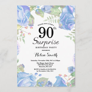 Botanical Blue Floral Surprise 90th Birthday Invitation