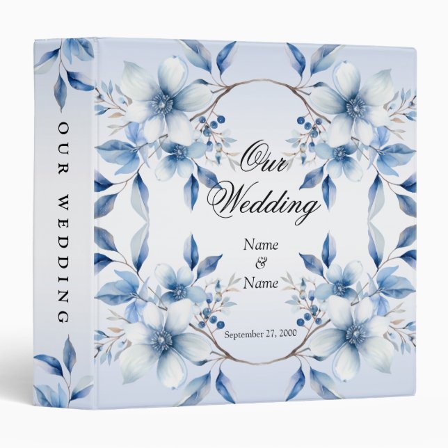 Botanical Blue Flowers Album Binder (Front/Spine)