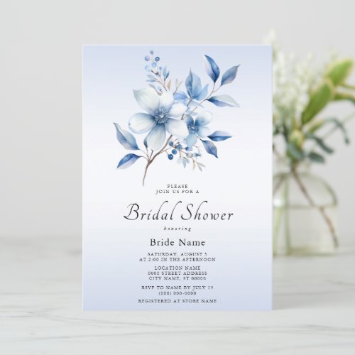 Botanical Blue Flowers Bridal Shower Invitation
