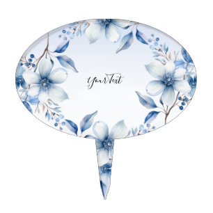 Botanical Blue Flowers Cake Topper