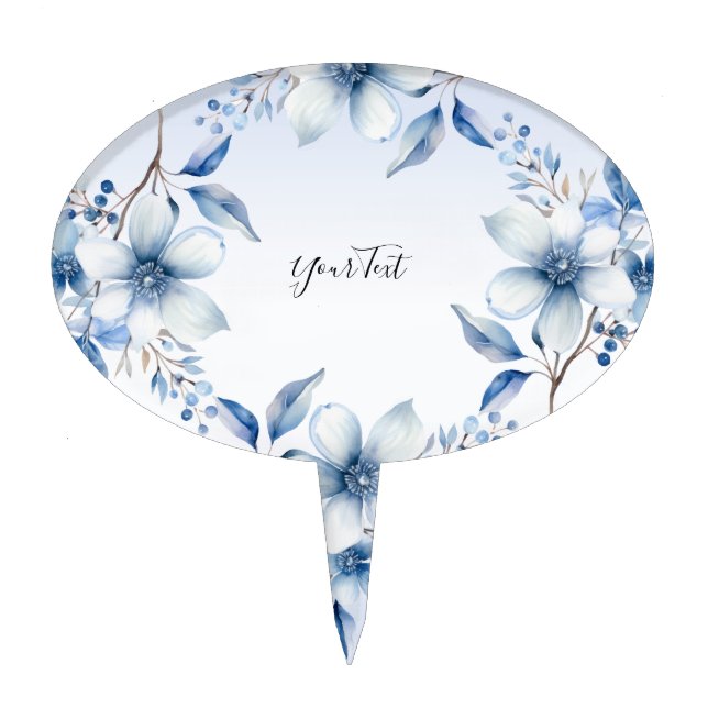 Botanical Blue Flowers Cake Topper (Front)