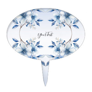 Botanical Blue Flowers Cake Topper