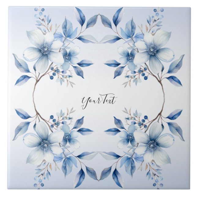 Botanical Blue Flowers Ceramic Tile (Front)