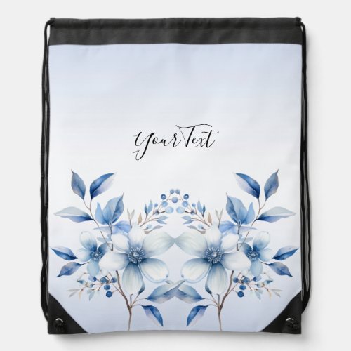 Botanical Blue Flowers Drawstring Backpack