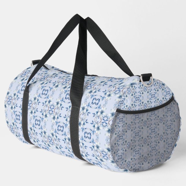Botanical Blue Flowers Duffle Bag (Right Corner)