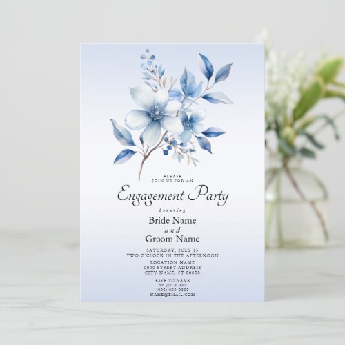 Botanical Blue Flowers Engagement Invitation