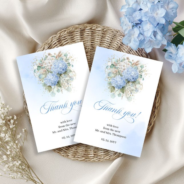 Botanical Blue Flowers Eucalyptus Wedding thanks Thank You Card (Botanical Blue Flowers Eucalyptus Wedding thank you card)
