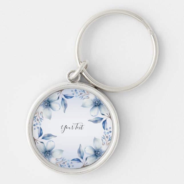 Botanical Blue Flowers Keychain (Front)