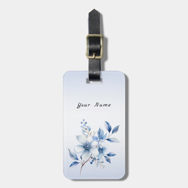 Botanical Blue Flowers Luggage Tag (Front Vertical)